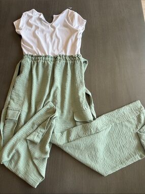 Kids Sage Green Cargo Jogger Track Pants with Elastic Waist